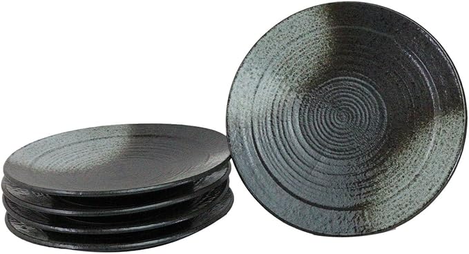 Ebros Gift Artistic Charcoal Grey Tone Hakumu Porcelain Collection Dinnerware Serveware Kitchenware Set Asian Japanese Restaurant Supply (Pack Of 5 Large Round Dinner Plates 10 D)