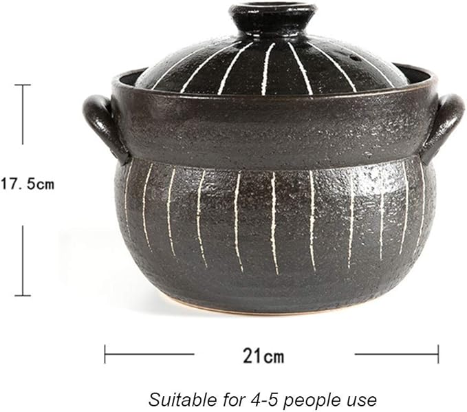 Clay Rice CookerJapanese Stone Rice Pot with Double LidEarthenware Rice PotStockpotHeat Resistant Ceramic CasseroleRound Stove Stew Pot Black 21x17.5cm (Black 21x17.5cm(8x7inch))