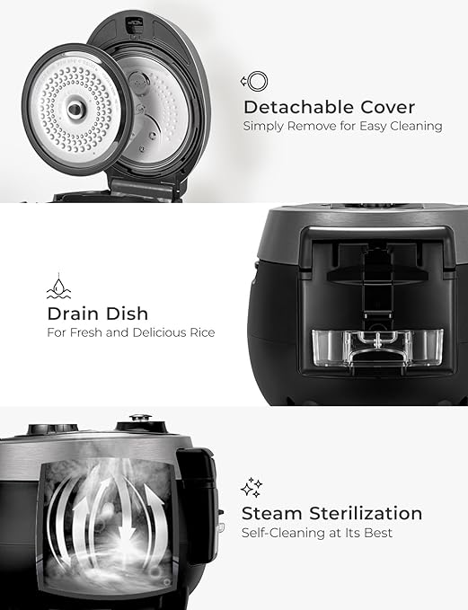 CUCKOO Twin Pressure Rice Cooker 6-Cup Uncooked / 12-Cup Cooked with Nonstick Inner Pot Versatile Rice Maker &amp Warmer with 14 Menu Options Voice Guide Auto Clean Black (CRP-RT0609FB)