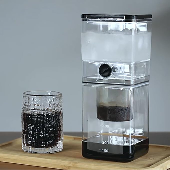 Iced Coffee Cold Brew Drip Tower Cold Brew Coffee Maker External Adjustment Switch Stainless Steel Filter Easy To Clean Heat Resistant For Home Office Bar Restaurant