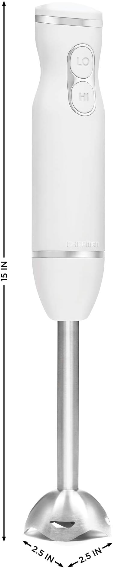 Chefman Immersion Stick Hand Blender with Stainless Steel Blades Powerful Electric Ice Crushing 2-Speed Control Handheld Food Mixer Purees Smoothies Shakes Sauces &amp Soups Ivory