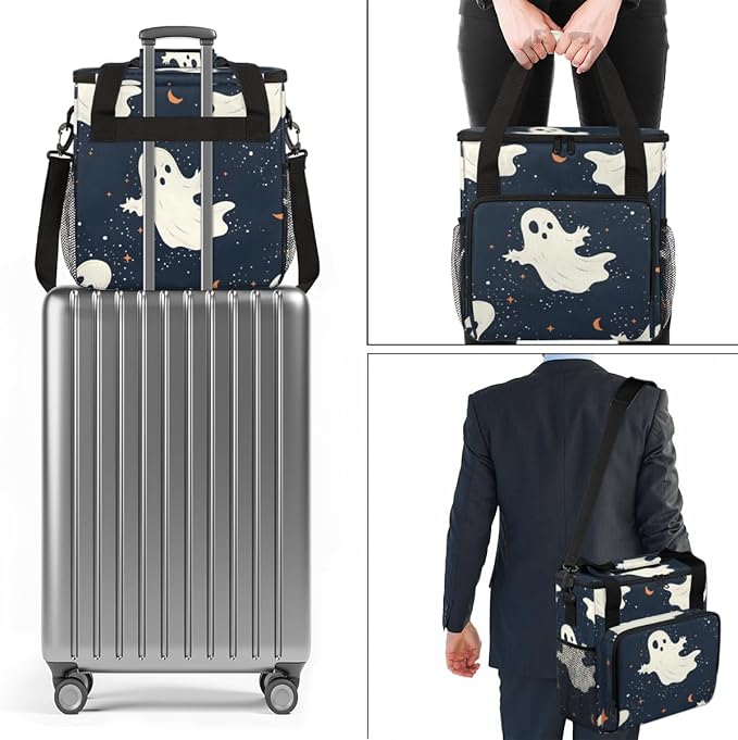 Bright Spooky Ghost Coffee Maker Carrying Bag Portable Travel Storage Tote Bag Compatible with K-Mini or K-Mini Plus Single Serve Coffee Brewer Carrying Case with Multiple Pockets &amp Shoulder Str
