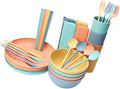 4Sets Portable Wheat Straw Cutlery Set Home Dinnerware Set with Bowls Plates Cups and Utensils Microwave and Dishwasher and Kitchen Tableware