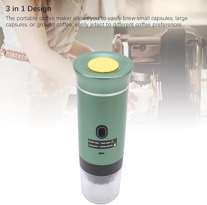 AUNMAS Automatic Portable Coffee Maker Electric Machine Mini Travel Coffee Maker with USB C Charging 20 Bar Pressure for Camping RV Office Travel (green)