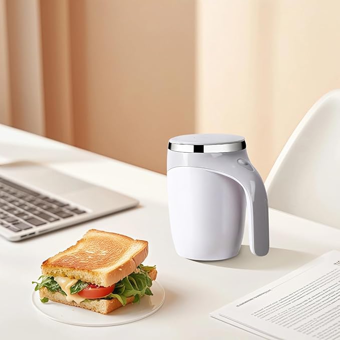 Auto Stirring Mug - 380 Ml Self-Mixing Cup With Smooth Stainless Steel Interior One-Tap Control For Easy Blending &amp Cooling