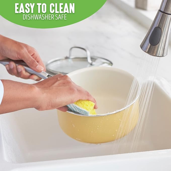 GreenLife Artisan Healthy Ceramic Nonstick 12 Piece Cookware Pots and Pans Set Stainless Steel Handle PFAS-Free Dishwasher Safe Oven Safe Yellow