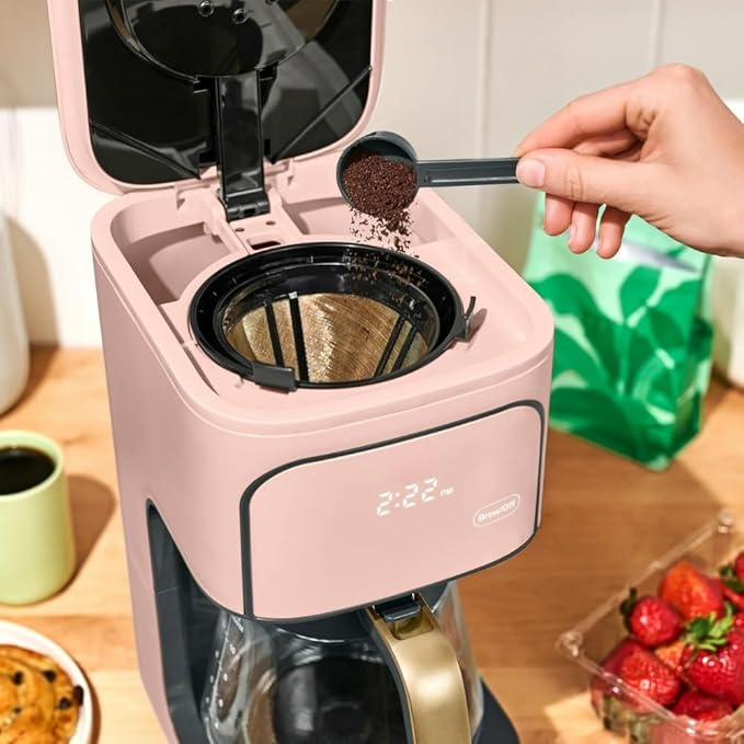 Programmable 12-Cup Coffee Maker with Touch Controls Auto Brew Timer Reusable Filter Large Glass Carafe Premium Countertop Coffee Machine (Rose)