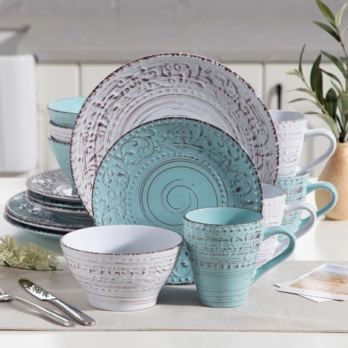 16 Stoneware Dinnerware Set with Dinner Plate Dessert Bowl Mug Tableware Service for 4 Person