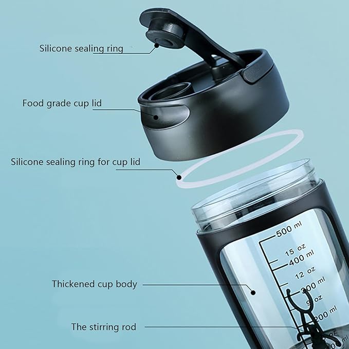 Electric Shaker Bottle 650ml Rechargeable Powerful With Powder Compartment For Smooth Protein Shakes Storage