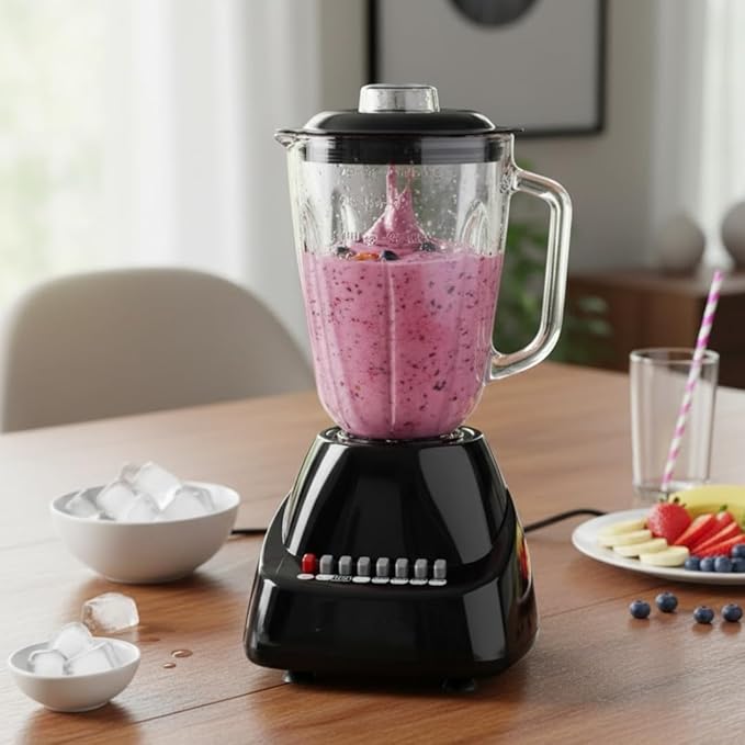 Alpine Cuisine 10-Speed Blender with 50oz Glass Jar 450W High-Power Kitchen Countertop Mixer for Smoothies Shakes Crushing Ice and Pureeing Stainless Steel Blades Pulse Function Black