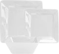 American Atelier Kingsley Casual Square Dinnerware Set – 12-Piece Stoneware Party Collection w/ 4 Dinner Plates 4 Salad Plates &amp 4 Bowls – Unique Gift Idea White-12