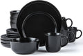 SKUGGA Round Stoneware 16pc Dinnerware Set of 4 Dinner Plates Side Plates Cereal Bowls Mugs - Matte Black (472979)