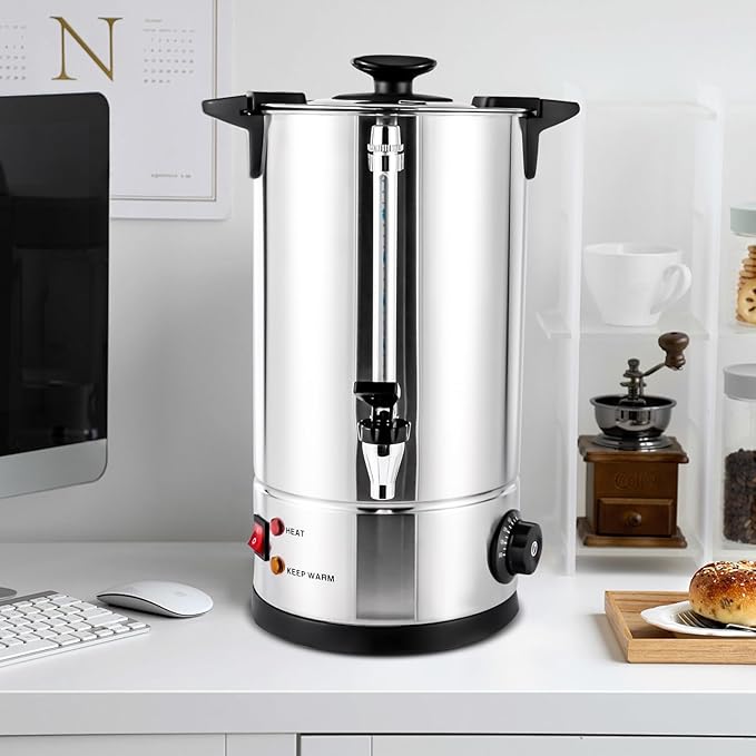 Stainless Steel Coffee Urn5L Hot Water Urn Coffee MakerCommercial Grade Hot Coffee Dispenser for BuffetCateringWeddingGathering Adjustable Temperature 86-230°F (Silver)