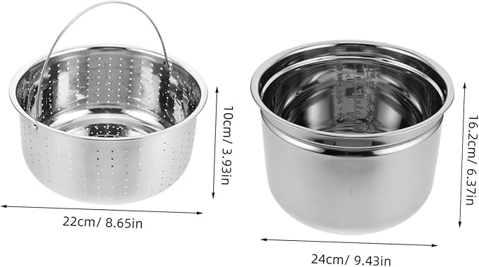 1set Stainless Steel Electric Cooker Inner Pot with Rice Draining Basket Efficient Water Drainage for Fluffy Rice Soup Separation Design Easy to Clean Cookware for Electric Hot Pot
