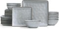 Famiware Dinnerware Sets for 8 Ocean Square 24-Piece Kitchen Plates and Bowls Sets Microwave and Dishwasher Safe Scratch Resistant Grey