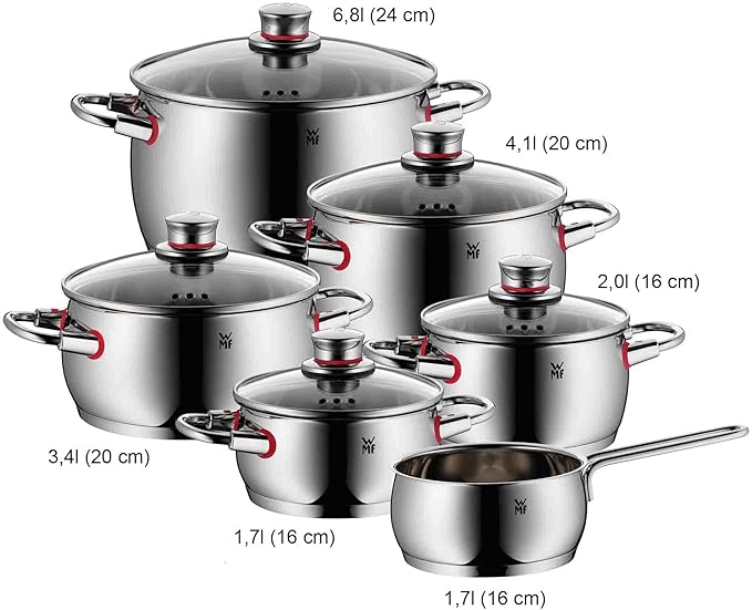 WMF Quality One 6-Piece Saucepan Set with Glass Lids / Cooking Pot / Saucepan / Cromargan Polished Stainless Steel / Steam Hole Suitable for Induction Cookers