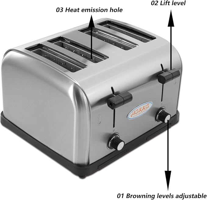 CLIVIA 4 Slice Toaster Commercial Toaster for Restaurant Hamburger Bread Bagels Heating Oven Automatic Pop-Up with Extra Wide 4 Slots 6 Browning Levels 1800W 110V