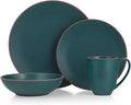 nambe Taos 4-Piece Stoneware Place Setting | Coffee Mug Bowl Dinner and Salad Plate Set | Ceramic Dinnerware Set | Microwave and Dishwasher Safe | Service for 1 | Jade Green