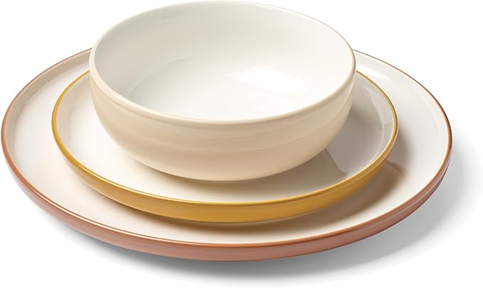 Oneida Dinnerware Set 24/7 Colors Sunbaked 12-Piece Set Service For 4 Dishwasher Safe Microwave Safe Porcelain Plates And Bowls sets Autumn &amp Fall Dishes Home And Kitchen (Sunbaked 12 Pie