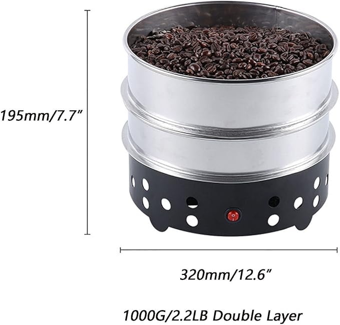 Electric Coffee Bean Cooler Household Coffee Beans Roasters Cooling Machine With 304 Stainless Steel Mesh 1000G Double Layer Collect Coffee Chaff 110V US Plug (1000G/2.2LB 110V)