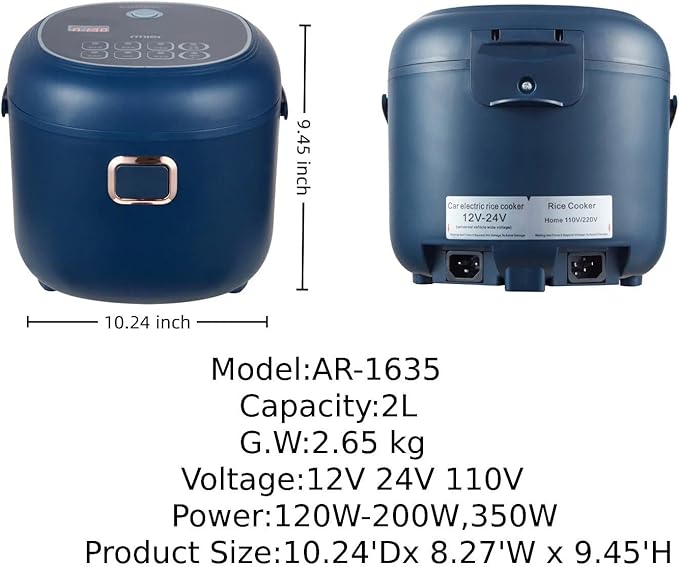 12V/24V/110V Rice Cooker Mini 2L Portable Multicooker 24h Keep Warm Small with Steam Tray Picnic Camping Travel For Car/Truck/Home (Blue)