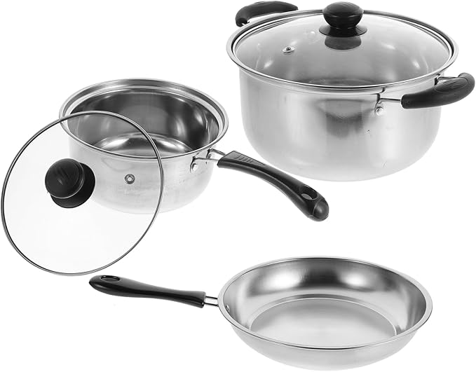 PRETYZOOM 1Set Stainless Steel Cookware Set Versatile Soup Pot Frying Pan and Milk Pot for Home Kitchen Cooking and Easy to Clean Cookware Set