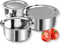Vinod Stainless Steel 3 pc Pot Set with Capacity of 1.4 litres 1.8 litres &amp 2.2 litres with Stainless Steel Lids (Gas Stove and Induction Friendly) - Silver