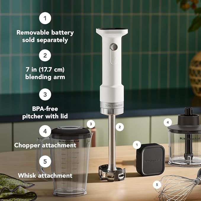 KitchenAid Go Cordless Hand Blender with Accessories - battery sold separately KHBRV05 Porcelain White
