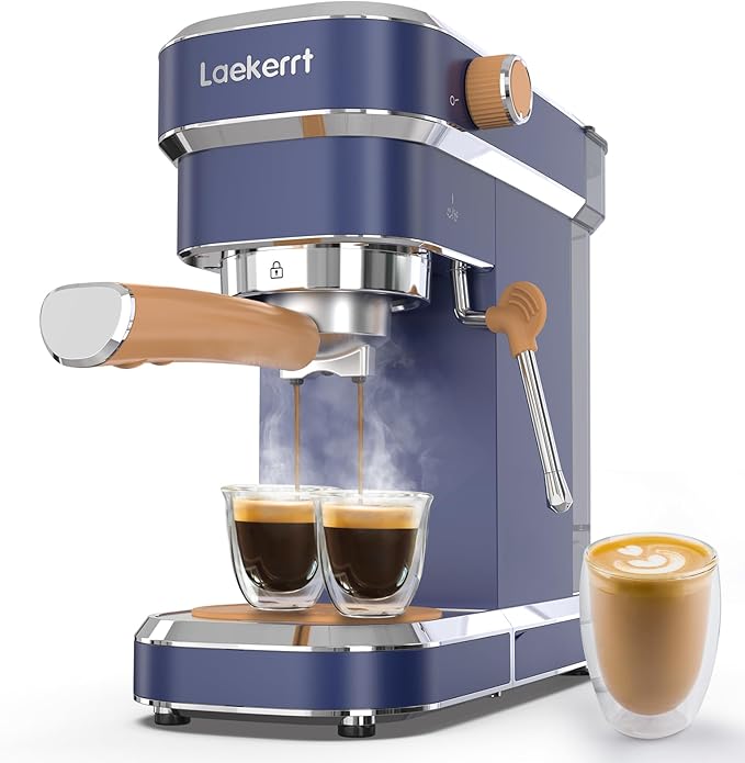 Laekerrt 20 Bar Espresso Maker CMEP01 with Milk Frother Steamer Home Expresso Coffee Machine for Cappuccino and Latte (Navy Blue Stainless Steel) Gift for Coffee Lovers Father