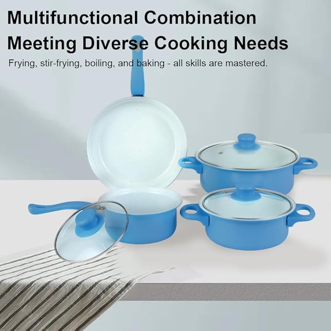 13 Piece Set Cookware Set Non-Stick Portable Lightweight Iron Pots and Pans with Glass Lids and Nylon Utensils for Outdoor Camping Picnic Travel Cookware