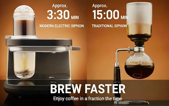 Tiger Siphonysta Brewing Coffee Maker Programmable Single-Serve Siphon Coffee Machine Premium Brewer Stainless Steel-Enhanced Design Black
