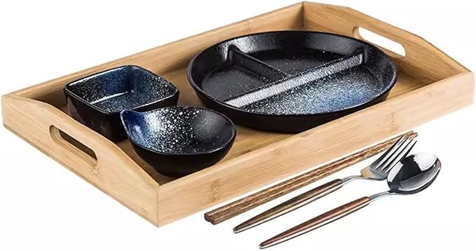 Divided Dinnerware Set 7-Piece Japanese Style with 8 Inch Compartments Plates Bowl and Dish Set Dishwasher &amp Microwave Safe Service for 1 (Color : D)