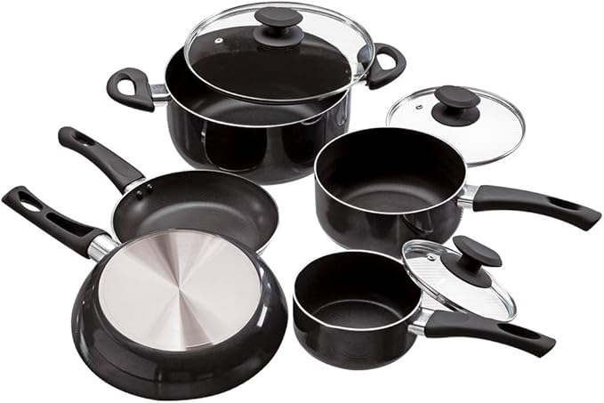 Ecolution Elements 8 Piece Nonstick Cookware Set PFOA Free Tempered Glass Steam Vented Lids Grey