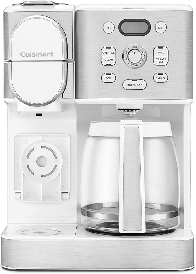 Cuisinart 12-Cup Coffee Maker Single-Serve Brewer Glass Carafe Automatic Hot &amp Iced Coffee Machine Brew Strength Control and Brew Pause SS-16W White