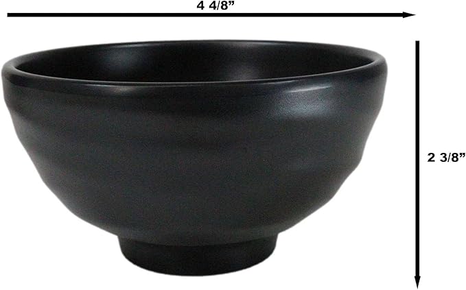 Ebros Gift Contemporary Ridged Matte Black Melamine Series Dinnerware Serveware Kitchenware Set Japanese Chinese Restaurant Supply (Pack Of 6 Small Round Soup Appetizer Rice Bowls 10oz)