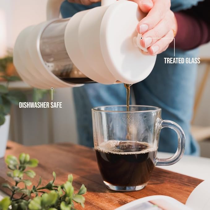 ANGORA BRANDS French Press Coffee Maker - 34 oz French Coffee Press - Brew Rich Coffee and Tea Anywhere - Portable Coffee Maker for Kitchen Travel and Camping - French Press by Yunie (White)
