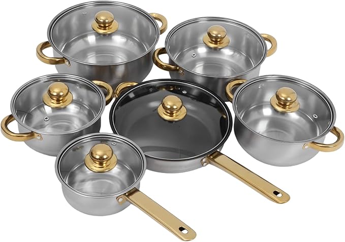 Stainless Steel Cookware Set with Lids Induction Compatible Pots and Pans for Soup Milk Frying Even Heat Distribution Multipurpose Kitchen Cookware for Family Meals