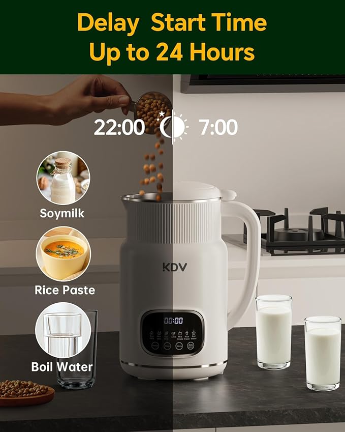 KDV 8-in-1 Nut Milk Maker 32oz Automatic Plant Milk Machine with Delay Start Soy Almond Oat Milk Stainless Steel Blender