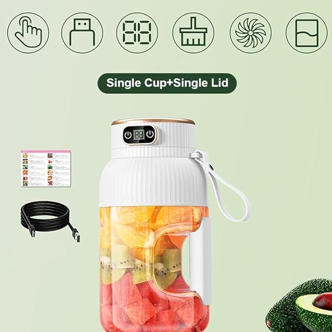 Multifunctional Portable Juicercup with Digital Display Large Capacity Portable Blender USB Rechargeable Double Lids are Replaceable Juice Cup Blender(White)