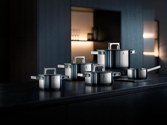 WMF Ultimate Cool 5-Piece Induction Saucepan Set with Stainless Steel Lid Matt Cromargan Stainless Steel Induction Pots Set Uncoated Inner Scale Dishwasher Safe