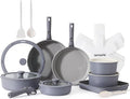 SENSARTE 24 Piece Ceramic Pots and Pans Set Nonstick Detachable Handle Cookware Induction Kitchen Cookware Set with Removable Handle Healthy Non Stick for RV Dishwasher＆Oven Safe PFOA Free (Gray)
