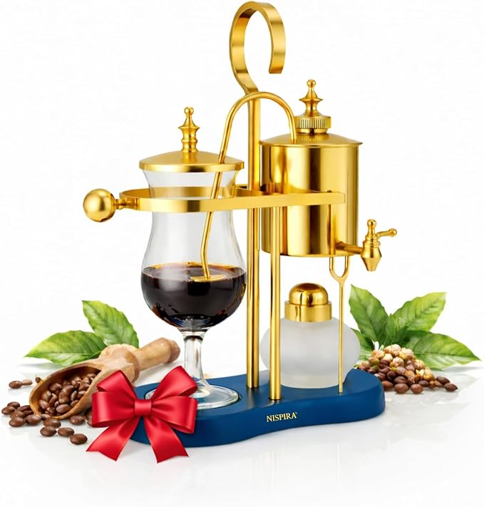 Nispira Belgian Balance Syphon Vacuum Coffee Maker 500ml Vintage Gravity Brewing System Gold &amp Peacock Blue Finish Manual Tabletop Coffee Brewer