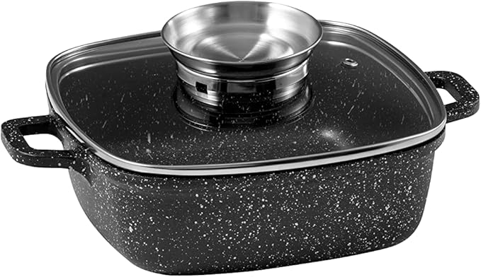 Pradel Excellence - 20 x 20 cm Premium Dutch Oven - 2L - Cast Aluminium - Stone-like non-stick coating - Glass lid with stainless steel cap - Silicone handles - Suitable for all heat sources including