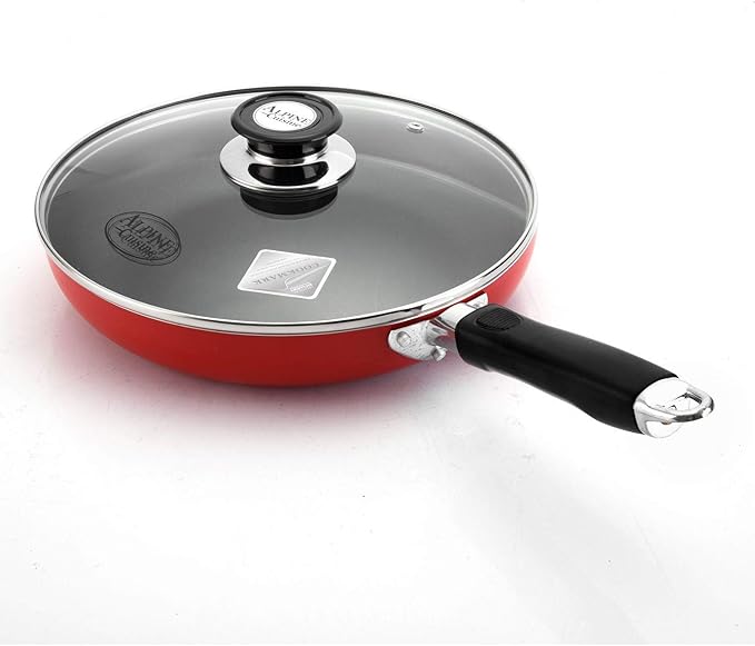 Alpine Cuisine 16-Piece Nonstick Aluminum Cookware Set - Heavy-Duty 2.5mm Pots and Pans with 3Qt 6Qt &amp 10Qt Dutch Ovens 11 Wok 10 Fry Pan Tempered Glass Lids &amp Utensils - Red