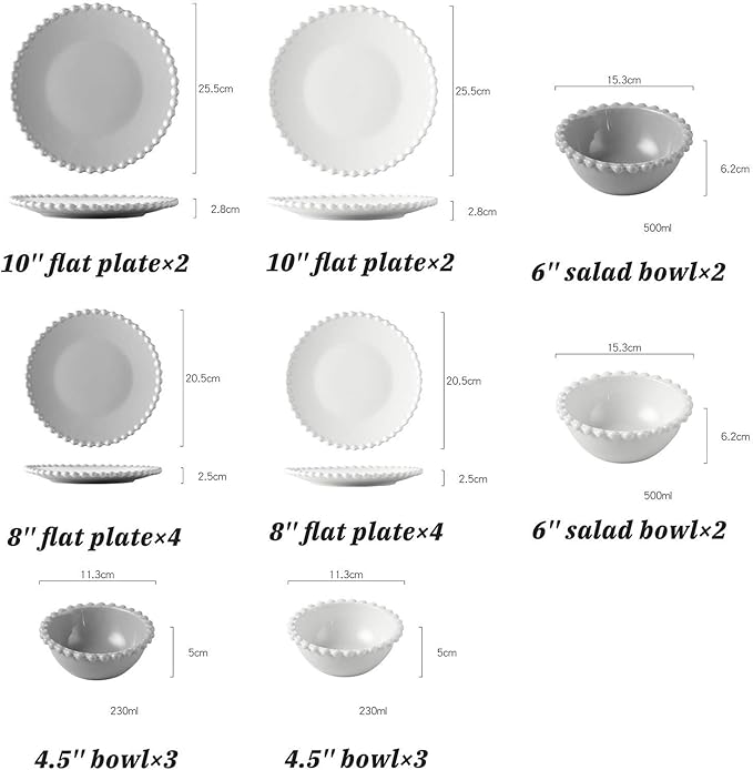 Ceramics Dinner Sets22 Pieces Creativity Pearl Edge Porcelain Dinnerware Set|Steak Plate and Cereal Bowl for Family Gathering and Wedding Gifts