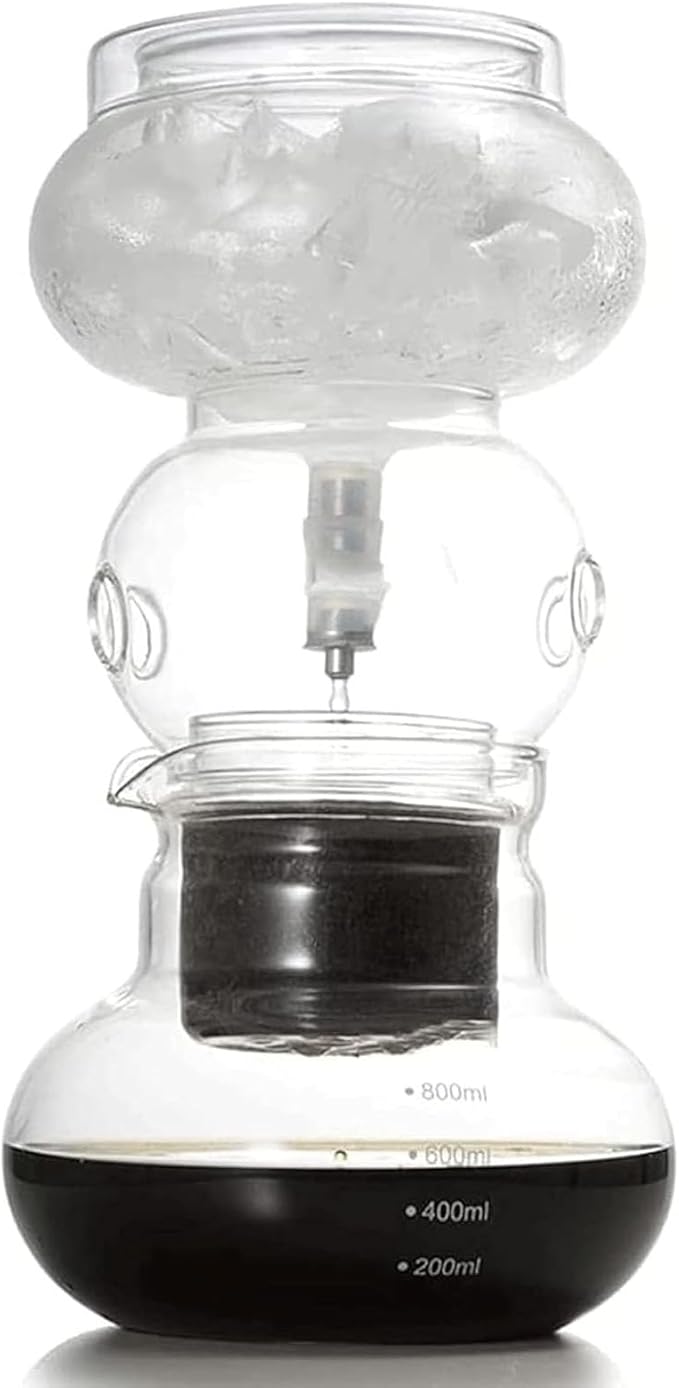 Iced Dripper Coffee Maker Cold Brew Coffee Maker Smooth Slow Cold Drip with Stainless Steel Adjustable Dripper 800ml Glass Pot Makes 4-6 Cups for Home Office