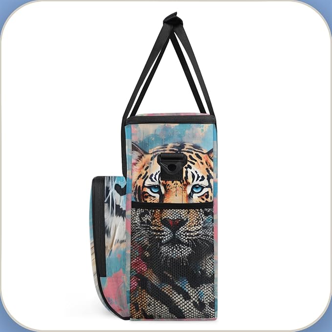 Tiger Coffee Maker Carrying Bag Oil Painting Flower Travel Storage Bag Compatible with K-Mini or K-Mini Plus Single Serve Coffee Brewer Carrying Case with Multiple Pockets &amp Shoulder Strap