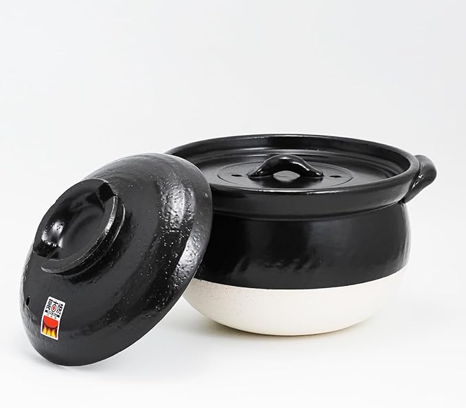 Banko-Yaki Fluffy Rice Pot Earthenware Rice Cooker with inner lid Measuring Cup and Paddle Traditional Japanese Donabe for Evenly Cooked Rice Mixed Rice and Porridge (3-Gou/Serves 3 to 5 people)