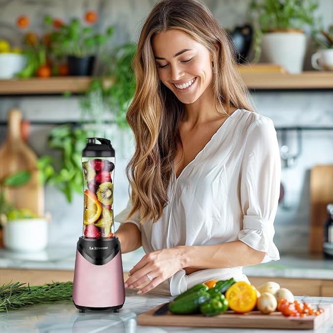 La Reveuse 300W Single Serving Blender (Pink) + La Reveuse 34 oz Electric Citrus Juicer