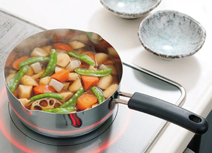 Shimomura Planning 34549 One-Handed Pot Set of 2 6.3 inches (16 cm) 7.1 inches (18 cm) Made in Japan Direct Fire Induction Compatible Comes with Spout Markings Multi-Purpose Yukihira Pot